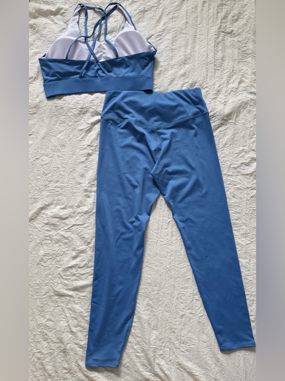 NEW - Blue Strappy Sports Bra and High-Waist Legging Workout Set - Picture 4 of 10
